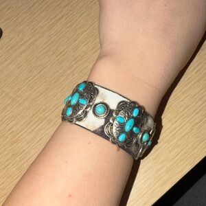 Turquoise Stone Silver-Tone Bracelet - Women Jewelry